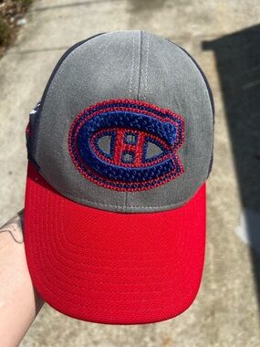 Men's Red and Gray Baseball Cap with Blue Embroidered Logo